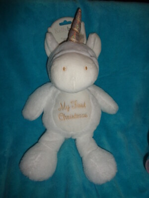 Unicorn White Gold My First Christmas 14'' Plush Kellytoy Baby Rattle Crinkle toy