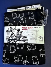 FLOCK THREE  Wet Bag  Washable  Reusable   2 piece   CATS   NEW