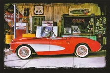 Postcard Corvette Two-Door Convertible Automobile Car Route 66 MINT Unused