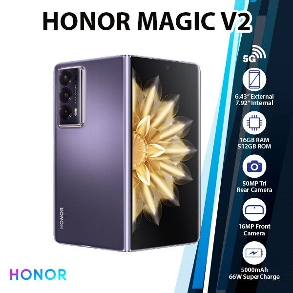 HONOR Magic V2 5G Android Cell Phone (Purple, 16GB+512GB HONOR Magic V2 5G Android Cell Phone (Purple, 16GB+512GB