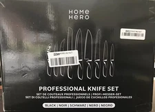 Home Hero Kitchen Knife Set with Sharpener 20 piece, black