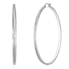 Wellingsale 14k White Gold Diamond Cut 3mm Hoop Earrings (55 x 55 mm)