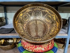 20-Inch Special Buddha Foot Carving Healing Singing Bowl Handcrafted Tibetan