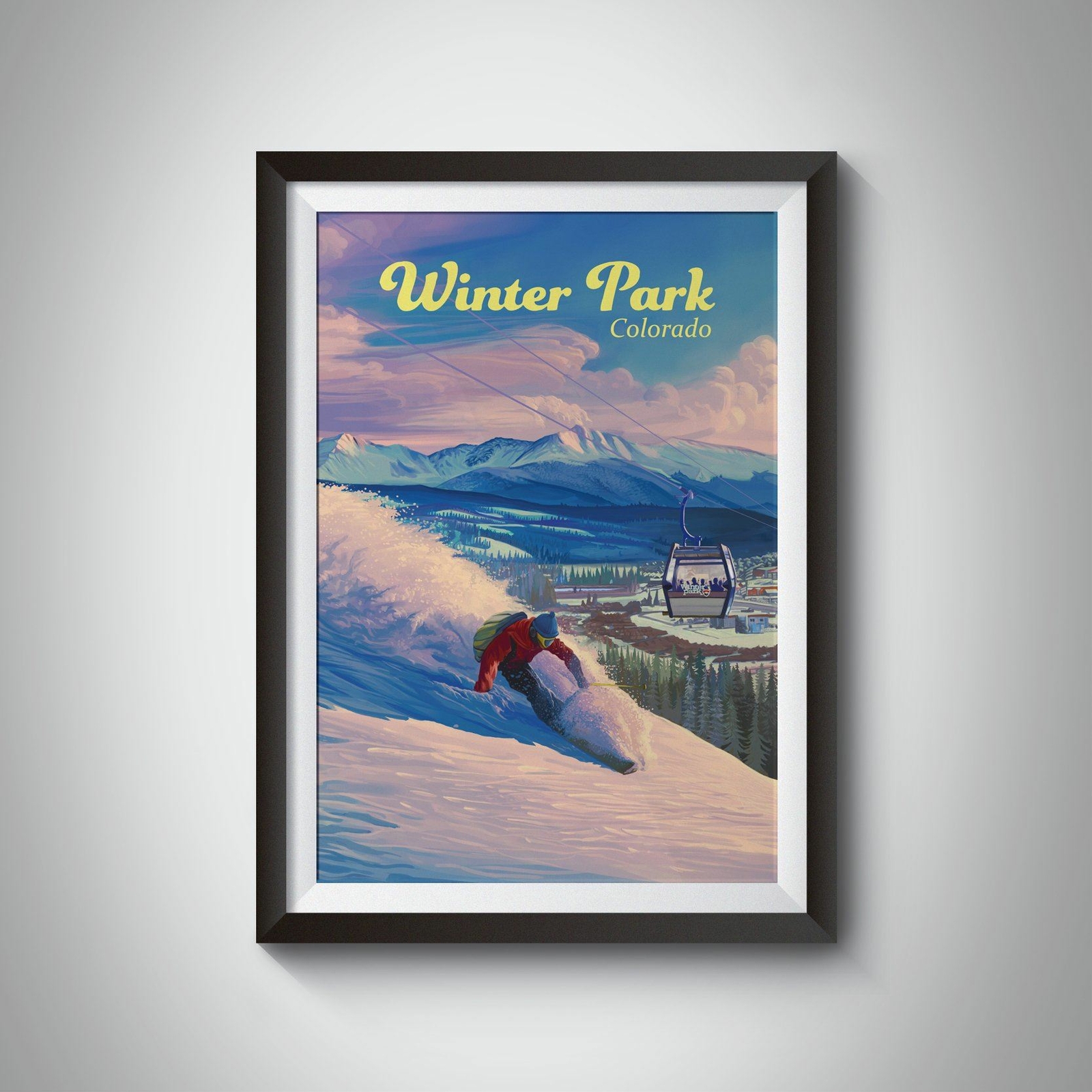 Póster de viaje de la estación de esquí de Winter Park - enmarcado - vintage - estampados en la lista de deseos
