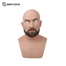 Smitizen Silicone Male Full Cover Mask with Black Beard for Halloween Party Cos