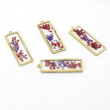 4PCS Gold Tone Real Dry Flower Resin Rectangle Charm Pendant Supply GBY415-Red