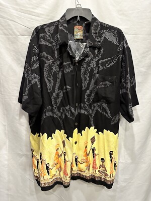Pineapple Connection Hawaiian Shirt Men s XL Black And Yellow Short Sleeve