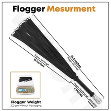 Genuine Black Cowhide Leather Flogger – 25 Heavy Falls with Steel Studded Handle