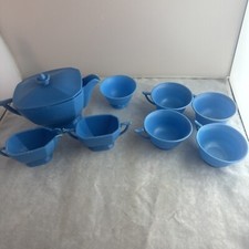 Binary USA Child's Tea Set Dishes Lot Blue Plastic Very Rare. Vintage 1960  s