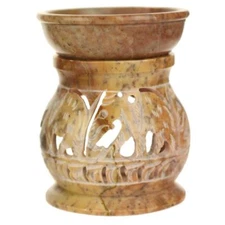 Oil Diffuser - Natural Soapstone Oil Burner Round Elephant 4"