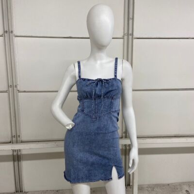 LE LIS Denim Mini Dress Women's Size S Blue Spaghetti Straps MD6897