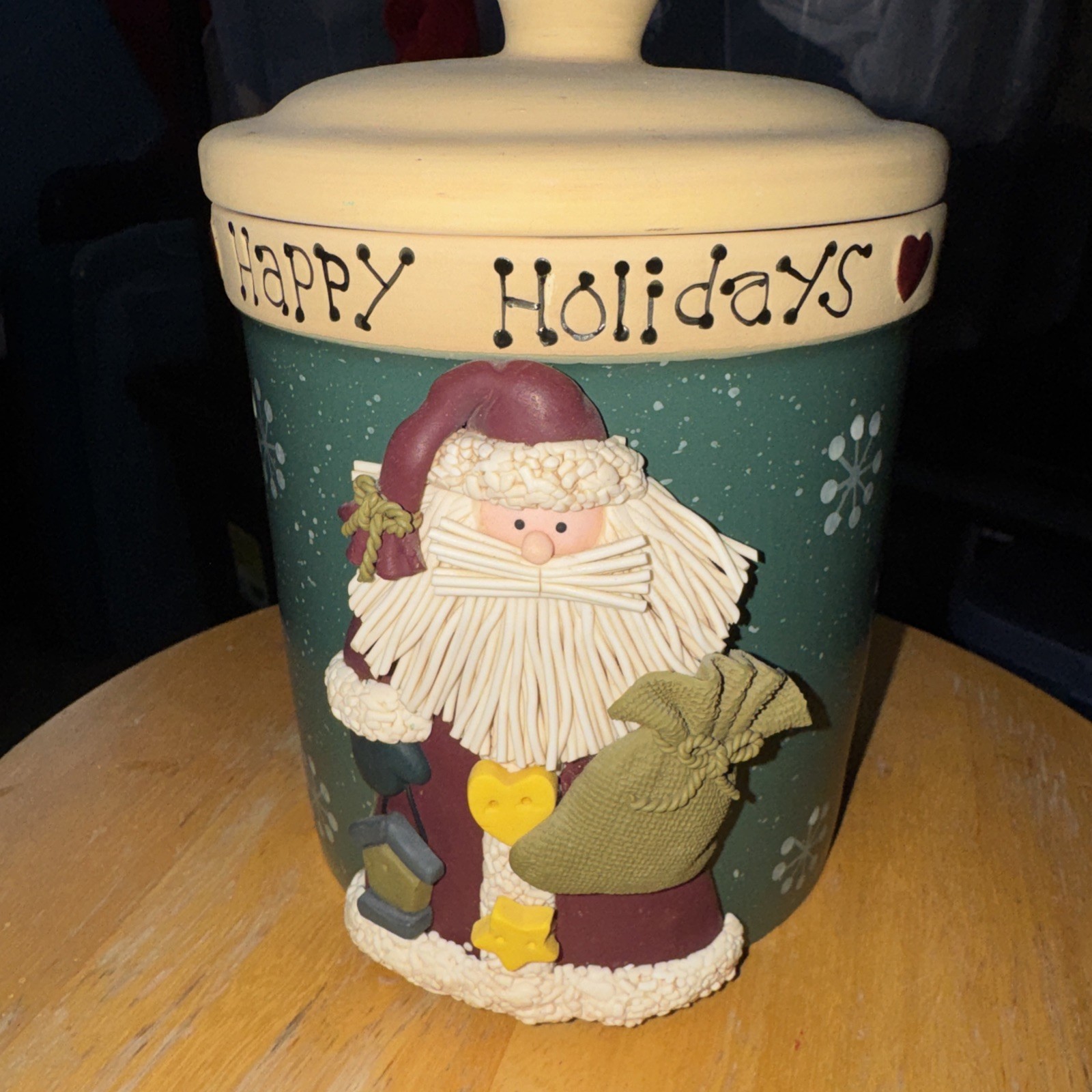 VINTAGE Cookie Jar Santa Claus Christmas Stoneware Holiday Storage Canister