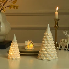 Light up Ceramic Christmas Tree, 2 Pack Lighted Porcelain Christmas Tree with Do
