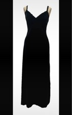 Vintage Moschino dehnbar lang schwarz Samt Kleid Party/Abendmode LBD 12-14