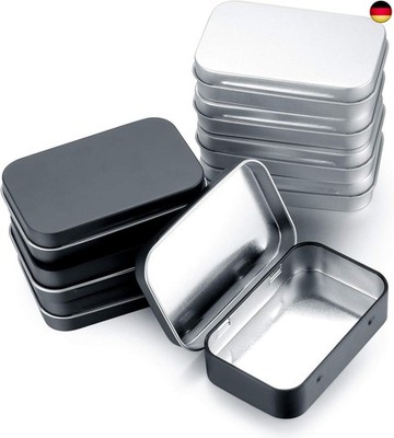 Pack of 8 Metal Tins with Lids, Small Metal Rectangular Organiser Storage Box, M