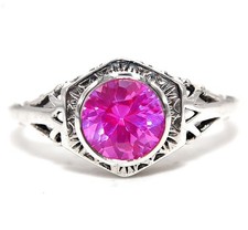 3CT Treated Pink Sapphire 925 Sterling Silver Filigree Ring Jewelry Sz 8 FB9-1