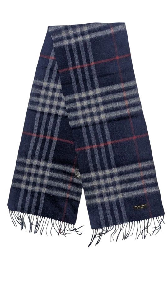 burberry cashmere navy blue nova check scarf - Image 3 of 4