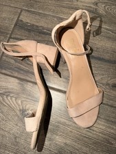 Women  s Beige Faux Suede Strappy Ankle Strap Open Toe 3in. Block Heels 5.5