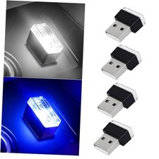 4 PCS USB LED Car Interior Atmosphere Lamp, Portable Mini Auto LED White Blue