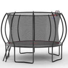 12FT Trampoline with Galvanized Frame W-Legs Basketball Set Ladder