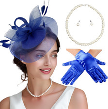 Fascinator Hats for Women Tea Party Hats and Gloves Pearl Jewelry Set Derby Hat