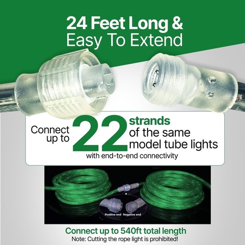 Tupkee LED Rope Light Green - 24 Feet, for Indoor Outdoor Decorative Tube Lights - Picture 3 of 7