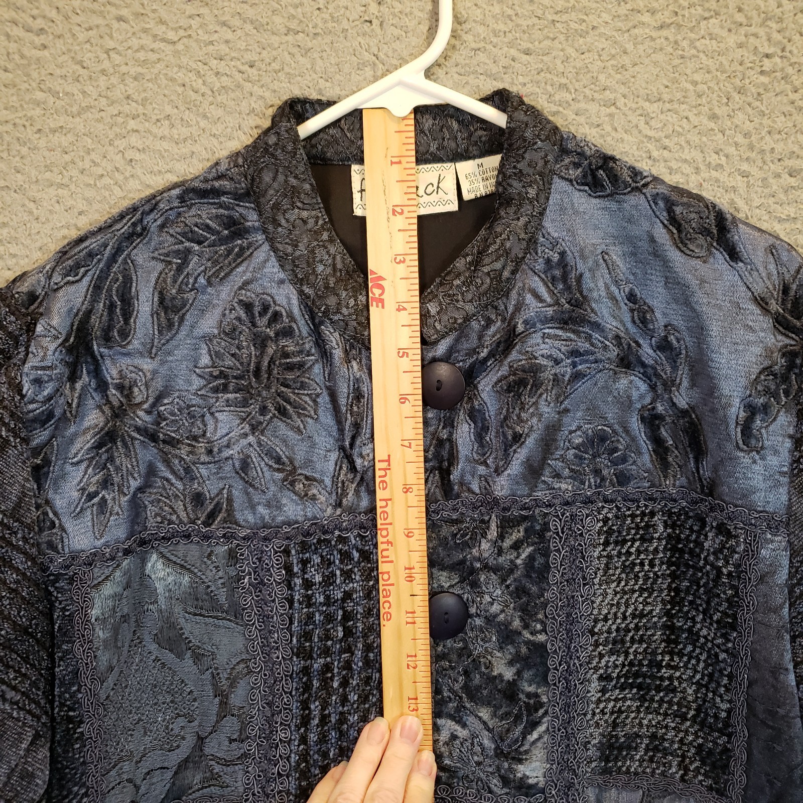 Flashback Velvet Patchwork Jacket Womens M Blue C… - image 11