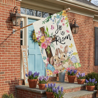 Easter House Flag Cross Bunny 28X40 Inch Double Sided Large