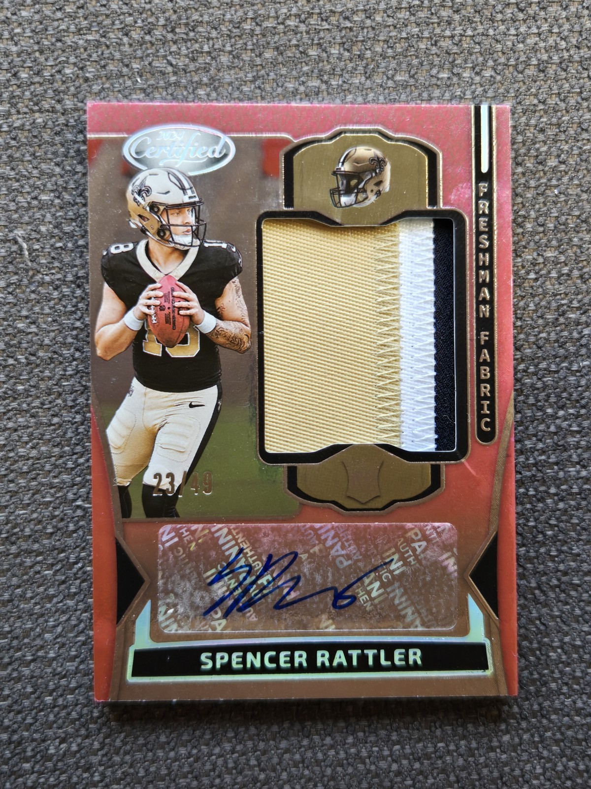 2024 Certified #FMS-SRR Spencer Rattler Freshman Fabric Signatures Pink Etch /49
