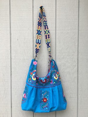 Handmade Floral Embroidered Mexican Satchel Morral Bag - Bolsa Bordada Mexicana