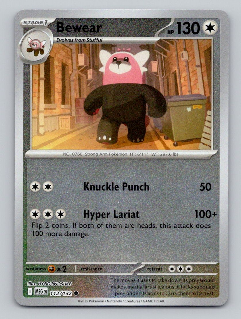 Reverse Holo Bewear 112/132 Common Mega Evolution Pokemon