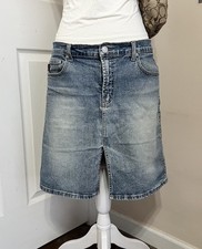 Vintage Blue Denim Knee Length Straight Skirt