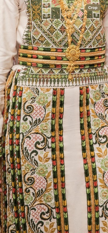 Women’s Embroidered Kaftan Long Robe Dress w/ Belt, One Size, White/Green
