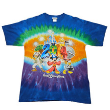 Walt Disney Parks L Tie Dye T-Shirt Mickey Goofy Donald Pluto Epcot Castle 2014
