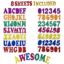 Allgala 8 PK Glitter EVA Foam Stickers, Alphabet  Number Self-Adhesive, 330