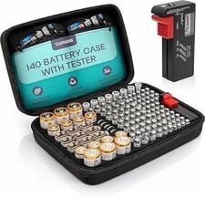 140 Slot Battery Organizer Storage Case with Tester, Shockproof Holder for AA