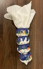 Hand Painted Napkin Rings, Christmas Snowman Village Team Set of 4.