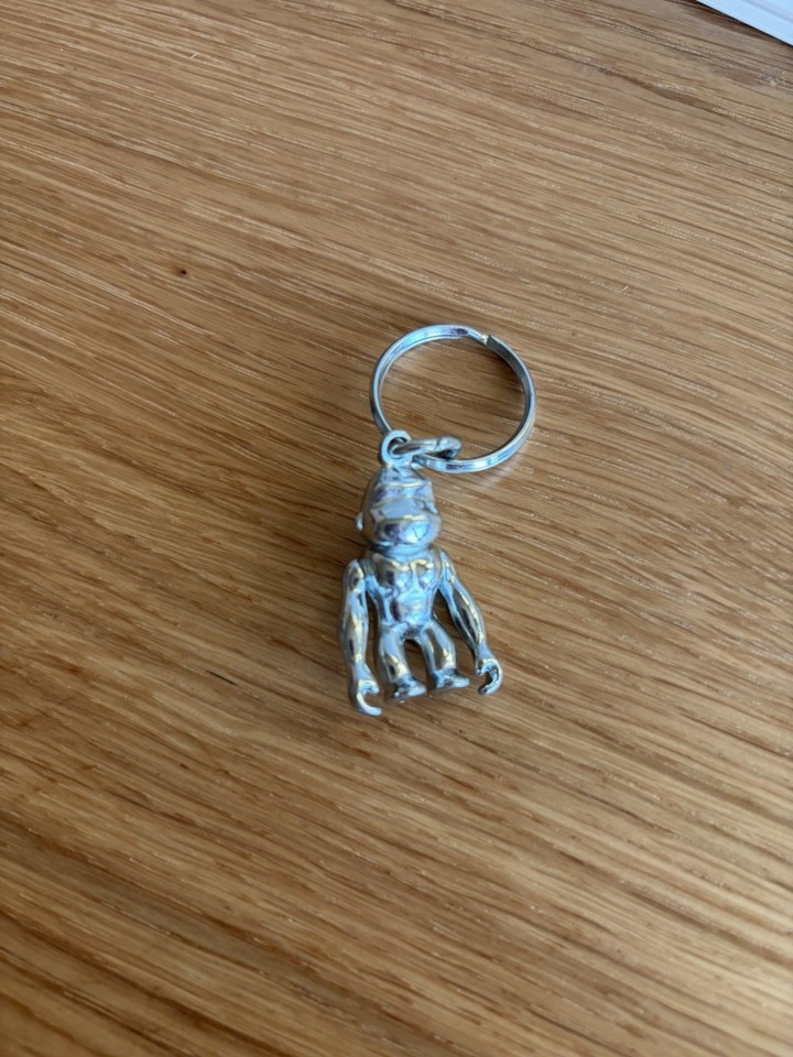 Kipling metal robot monkey keyring in bright silver brand new without tags