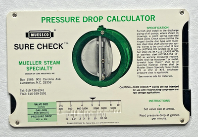 #ad Vintage MUESSCO Sure Check Pressure Drop Calculator Mueller Steam Valve Tool $67.49