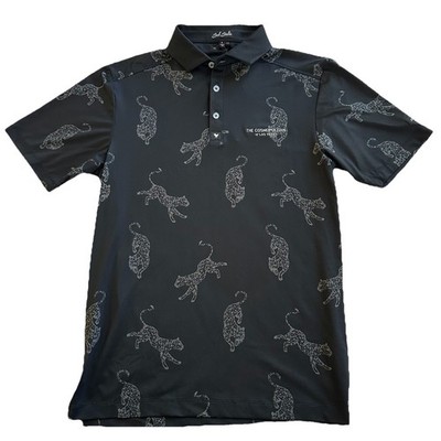 NWT Bad Birdie Prowling Putts Golf Polo-Men s S-Cosmopolitan LV Leopard AOP