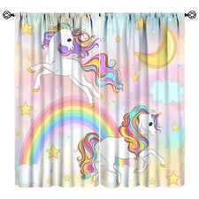 Rainbow Unicorn Window Curtains for Kids, Unicorn Cartoon Star Cloud Colorful...