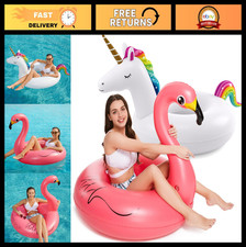 Inflatable Unicorn Flamingo Pool Floats - Fun Swim Rings for Kids Adults, Beac