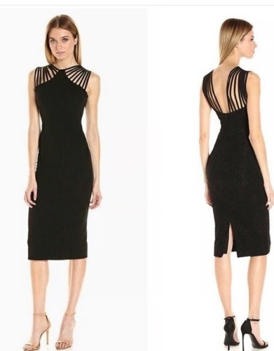 Revolve x Dress the Population Gwen Sleeveless Strappy Midi Dress LBD Black sz S