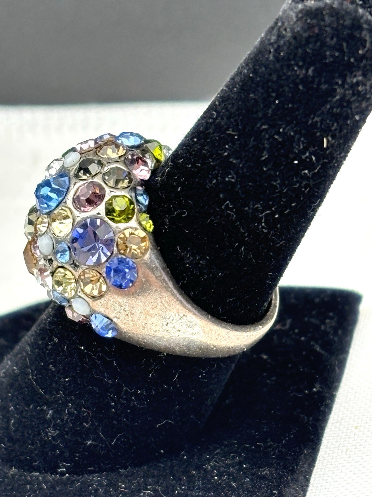 Multicolor Rhinestone Dome Shape Silver Tone Cock… - image 2