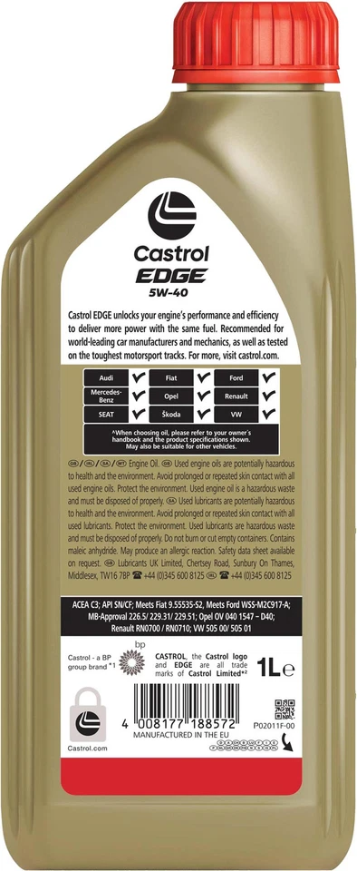 Huile Castrol Edge 5W40 1L (bidon) - Photo 2/2