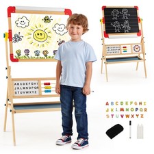 3-in-1 Kids Wooden Art Easel Adjustable Double Sided Painting Drawing Board