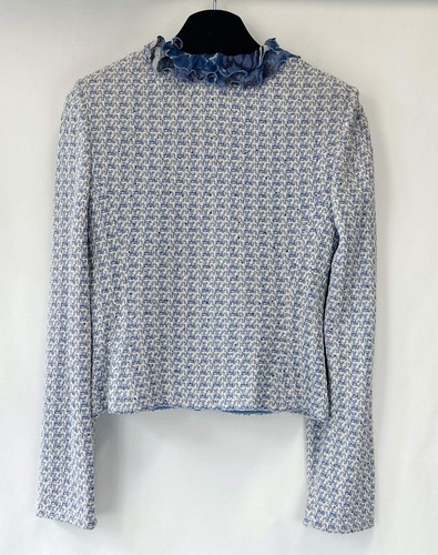Chaqueta de Tweed de Noche ST. JOHN 2 Azul Blanco Volantes Lentejuelas Extraíbles Flores - Imagen 3 de 14