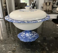 Pfaltzgraff Blue Meadow Pedestal Covered Candy Dish.