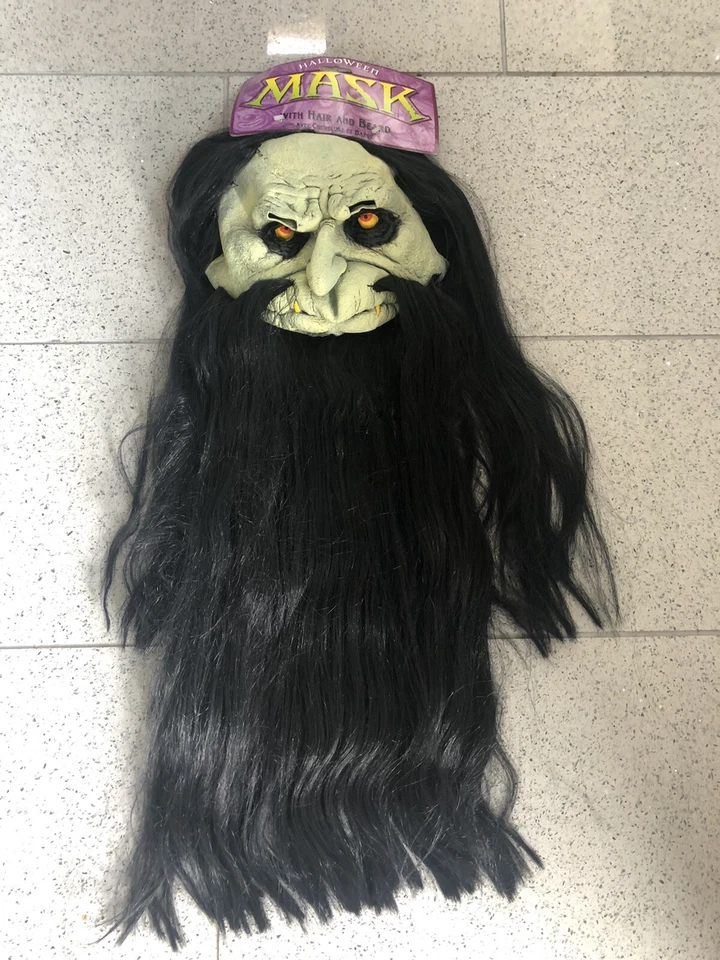 Halloween Party Scary Mask With Hair And Beard New On Pack - Quality Vinyl mask - Image 3 of 4