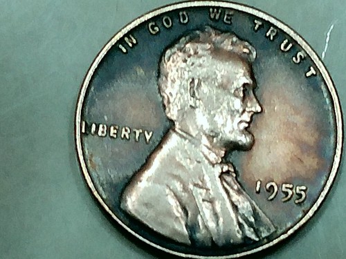 1955 us copper penny - die chip on top of right wheat- ms - rb-3.0 gr.-full ears - Picture 1 of 2